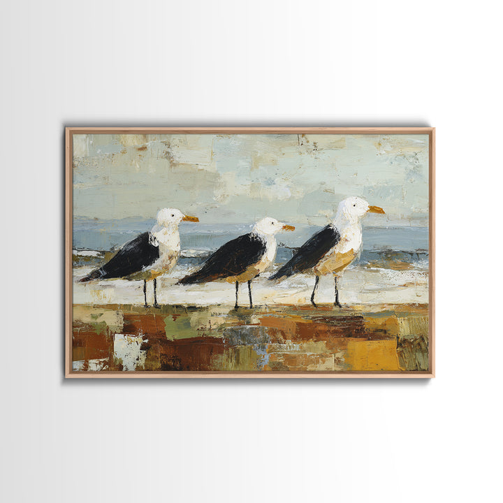 Seagulls Above a Pale Beach Horizon Canvas Print, Bird Art, Modern Decor, Living Room Decor, Fine Art, Flight, Home Decor, BIR-3x2-72