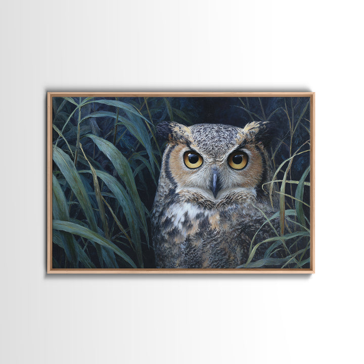 Owl Portrait with Wise Golden Eyes Framed Canvas Print, Bird Art, Boho Wall Decor, Living Room Decor, Fine Art, Flight, BIR-3x2-9