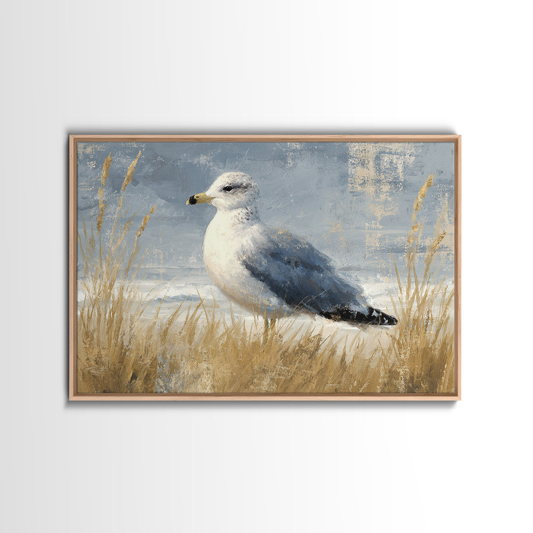 Seagulls Above a Pale Beach Horizon Framed Canvas Print, Bird Art, Art Print, Living Room Decor, Fine Art, Flight, Original Art, BIR-3x2-96