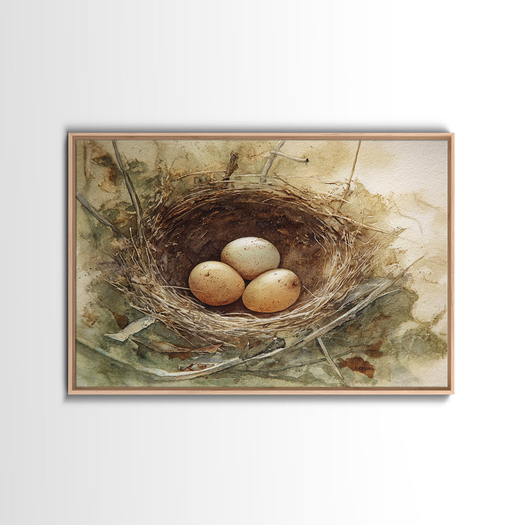 Bird Nest with Eggs and Delicate Twigs Canvas Print, Bird Art, Mid Century Wall Art, Living Room Decor, Fine Art, Flight, BIR-3x2-98
