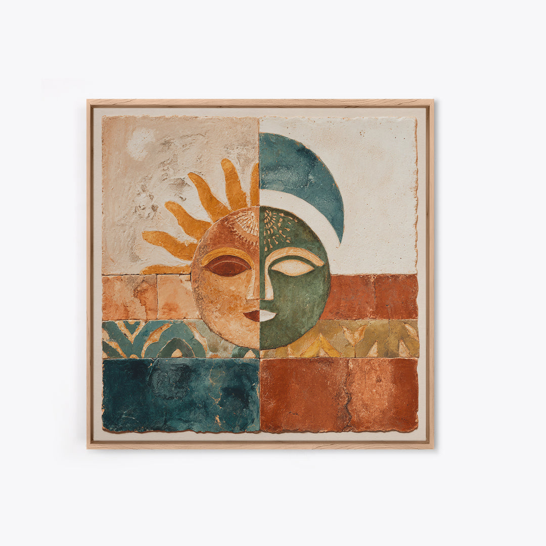Sun and Moon Celestial Folk Motif Canvas Print, Boho Art, Wall Print, Living Room Decor, Fine Art, Bohemian, Minimalist Decor, BOH-1x1-10