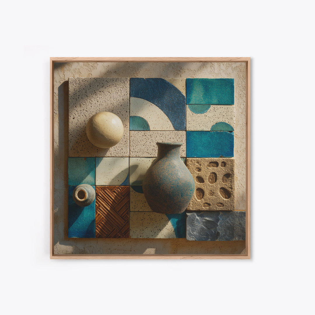Abstract Clay Shapes Framed Canvas Print, Boho Art, Art Nouveau, Living Room Decor, Abstract Art, Bohemian, Wall Print, BOH-1x1-16