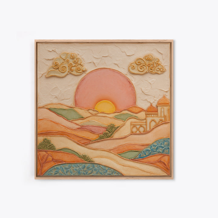 Sunrise over Rolling Dunes in Muted Peach Framed Canvas Print, Boho Art, Room Decor, Living Room Decor, Fine Art, Bohemian, BOH-1x1-21