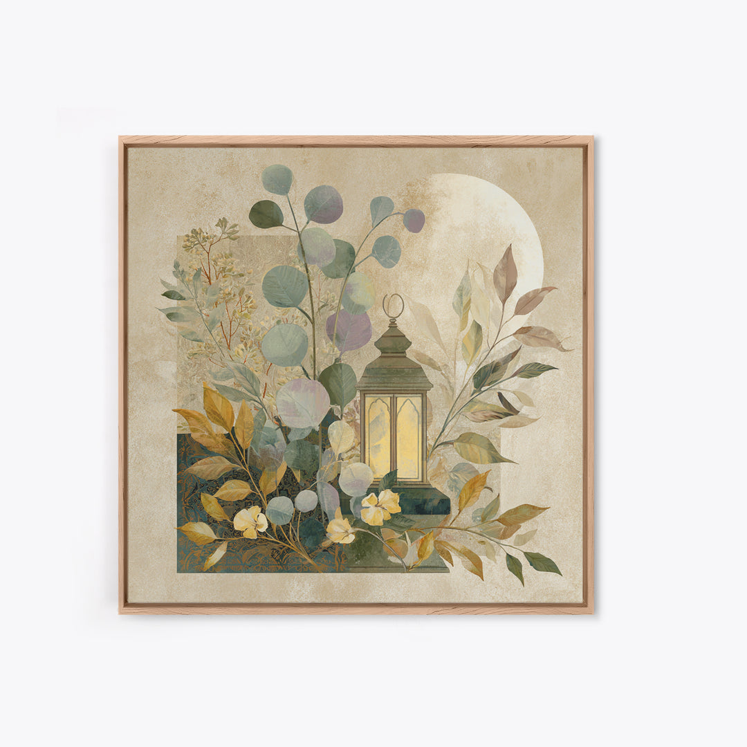 Sage Green Eucalyptus and Crescent Moon Canvas Print, Boho Art, Art Deco, Living Room Decor, Bohemian, Modern Wall Art, BOH-1x1-23