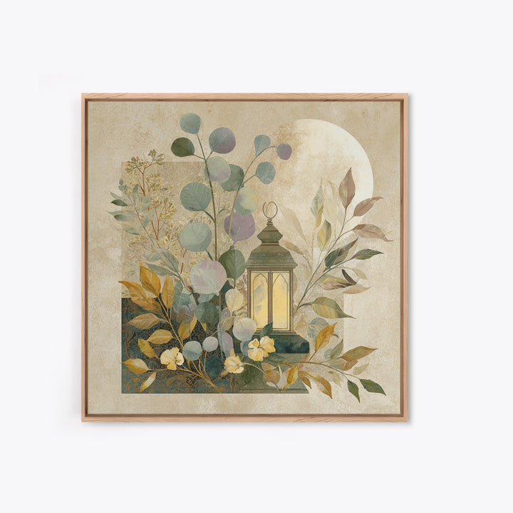Sage Green Eucalyptus and Crescent Moon Canvas Print, Boho Art, Art Deco, Living Room Decor, Bohemian, Modern Wall Art, BOH-1x1-23
