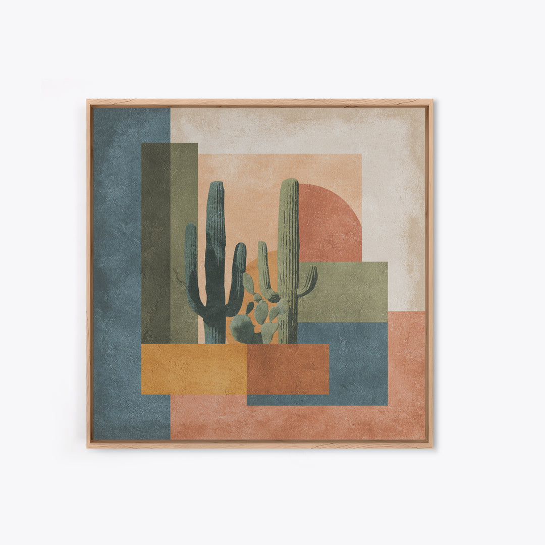 Desert Sun with Cactus and Warm Clay Canvas Print, Boho Art, Art, Living Room Decor, Fine Art, Bohemian, Wallart, Art Nouveau, BOH-1x1-25