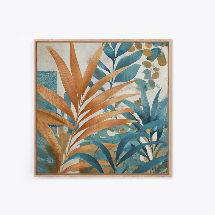 Terracotta Palm Leaves Framed Canvas Print, Boho Art, Wall Decor, Living Room Decor, Fine Art, Bohemian, Art Nouveau, BOH-1x1-29