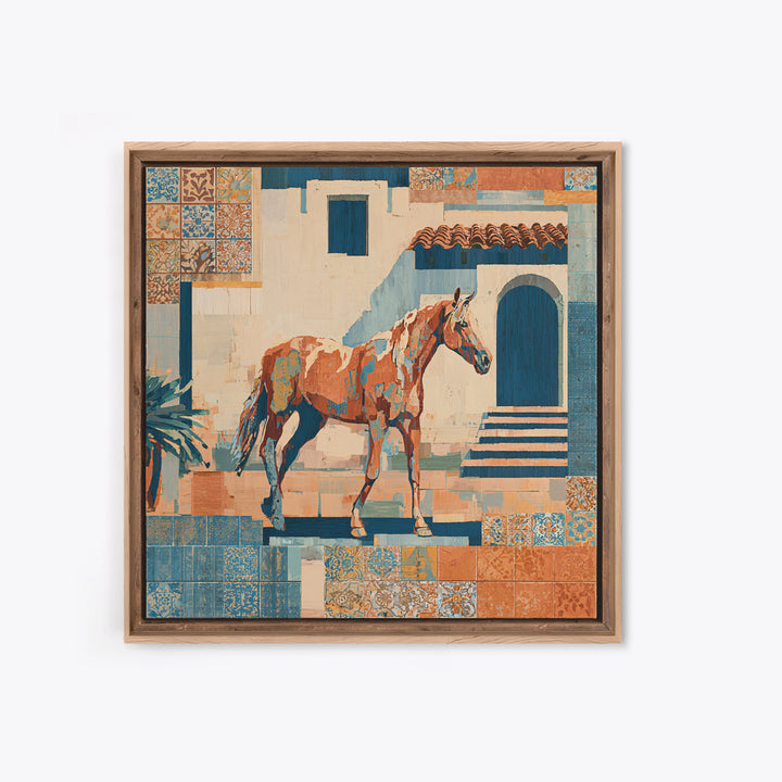 Wild Horse in Dusty Golden Light Framed Canvas Print, Boho Art, Gallery Decor, Living Room Decor, Fine Art, Bohemian, BOH-1x1-32