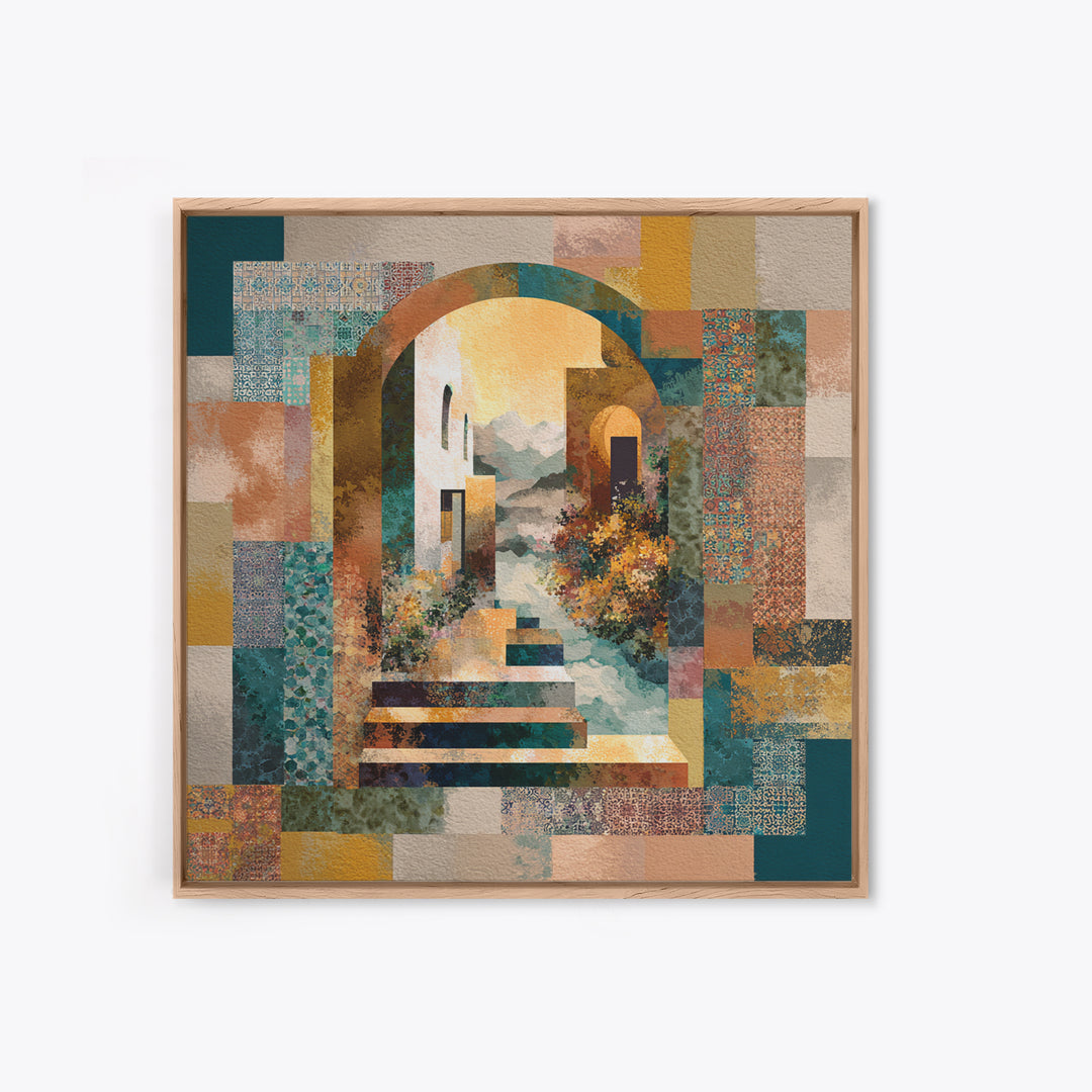 Earth Tone Mountain and River Abstraction Canvas Print, Boho Art, Abstract Wall Art, Living Room Decor, Fine Art, Bohemian, BOH-1x1-35