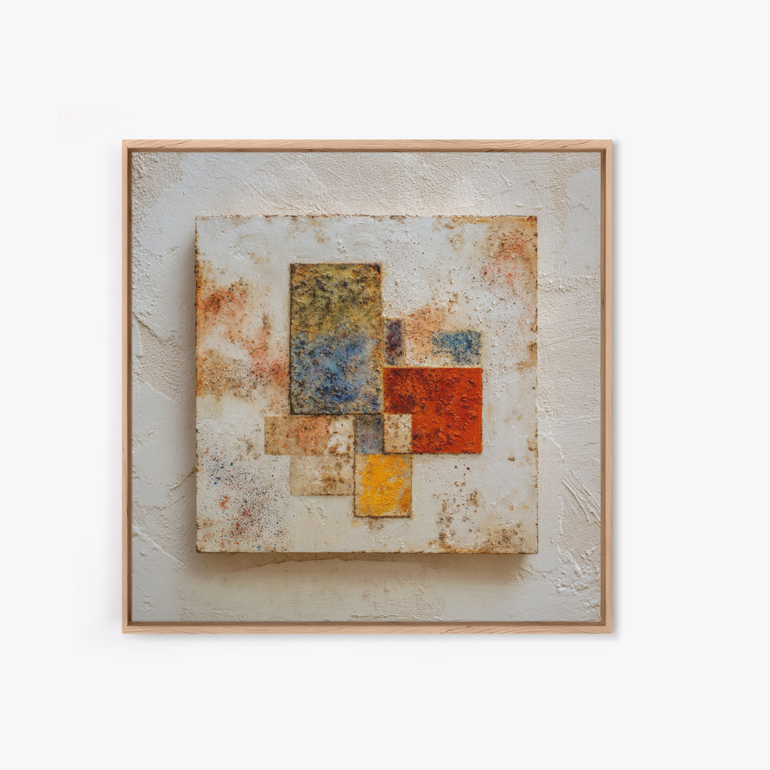 Abstract Clay Shapes Framed Canvas Print, Boho Art, Textured Painting, Living Room Decor, Abstract Art, Bohemian, BOH-1x1-40