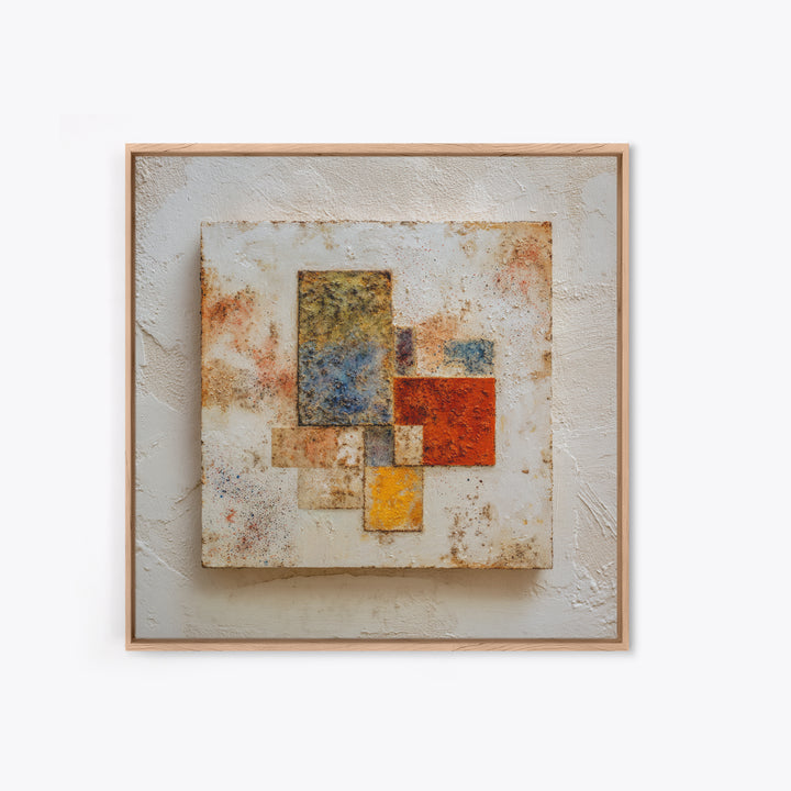 Abstract Clay Shapes Framed Canvas Print, Boho Art, Textured Painting, Living Room Decor, Abstract Art, Bohemian, BOH-1x1-40