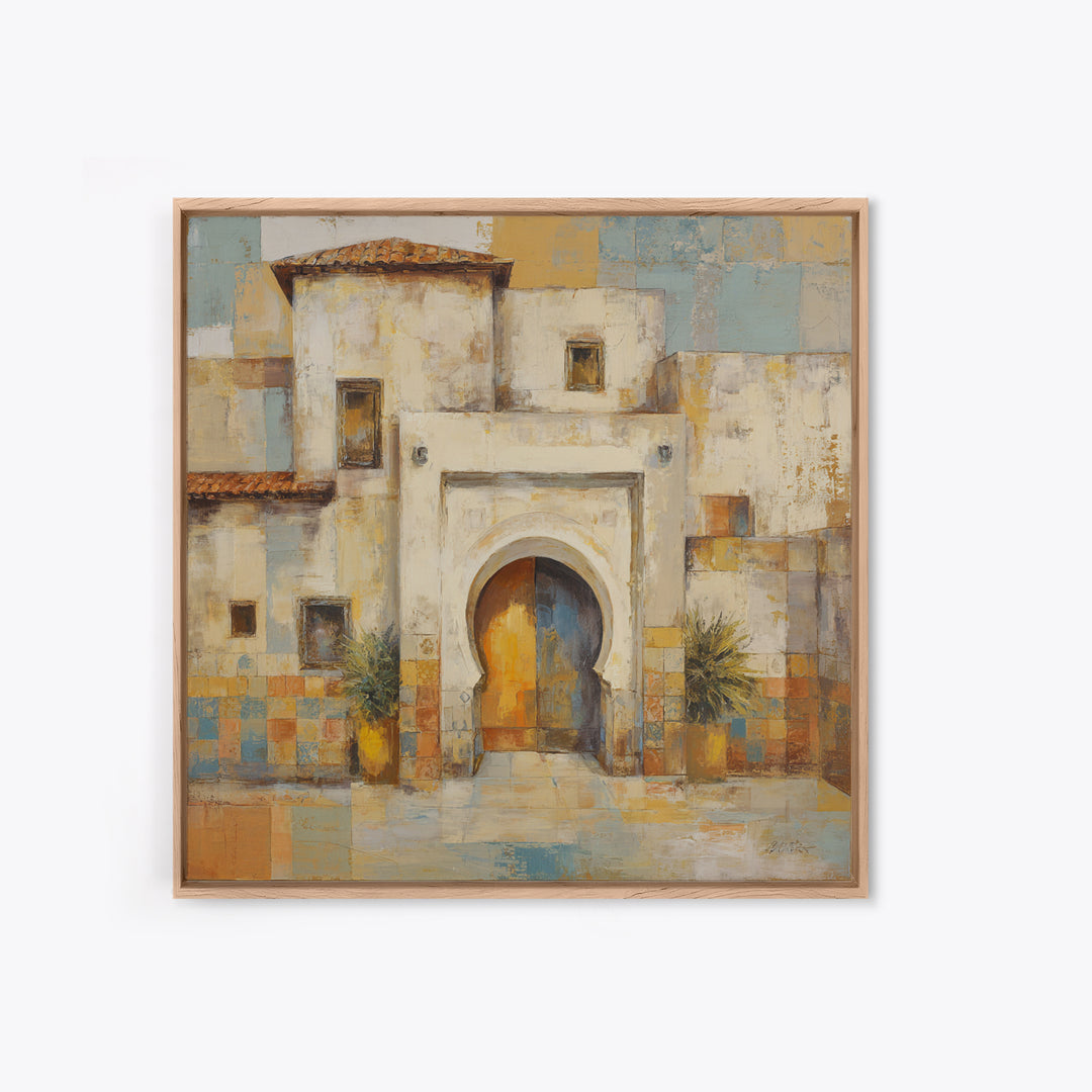 Hand Painted Moroccan Arch Framed Canvas Print, Boho Art, Garden Art, Living Room Decor, Oil Painting, Bohemian, BOH-1x1-43