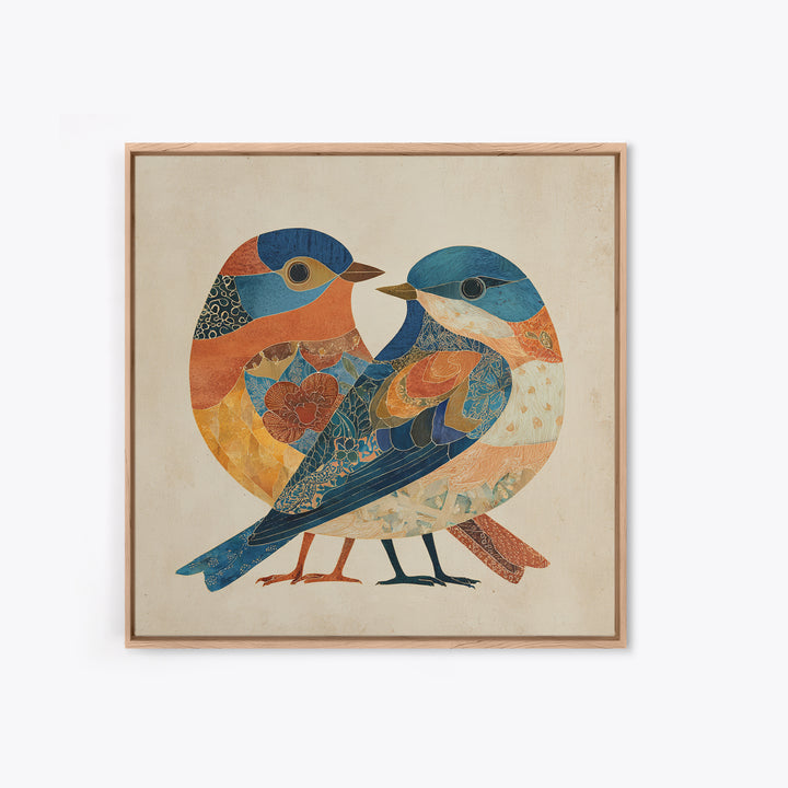 Boho Bird Pair Framed Canvas Print, Boho Art, Digital Wall Art, Living Room Decor, Bohemian, Garden Art, Wall Art Print, BOH-1x1-44
