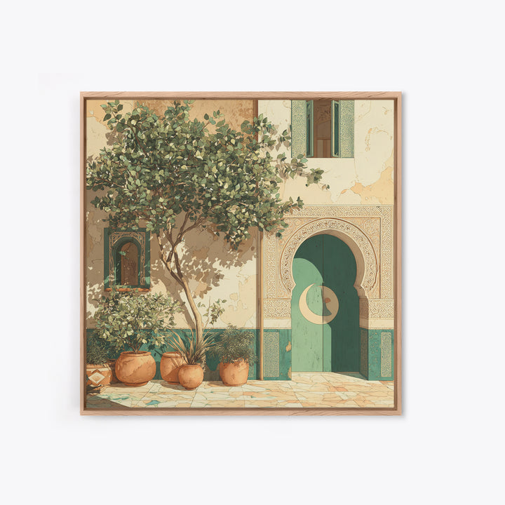 Sage Green Eucalyptus and Crescent Moon Framed Canvas Print, Boho Art, Digital Print, Living Room Decor, Fine Art, Bohemian, BOH-1x1-47