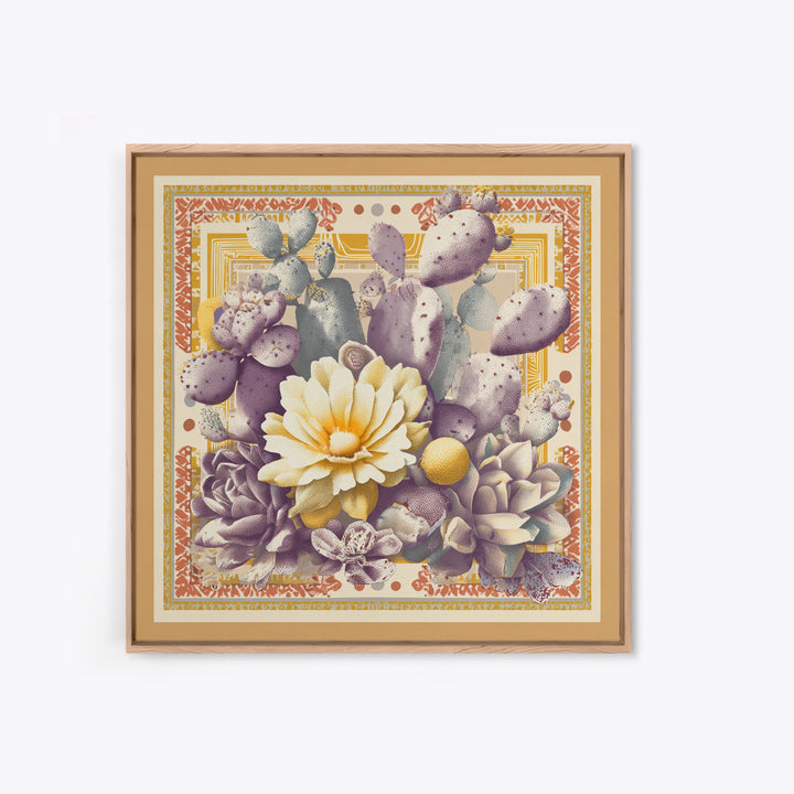 Desert Sun with Cactus and Warm Clay Canvas Print, Boho Art, Art, Living Room Decor, Fine Art, Bohemian, Wallart, Art Nouveau, BOH-1x1-49