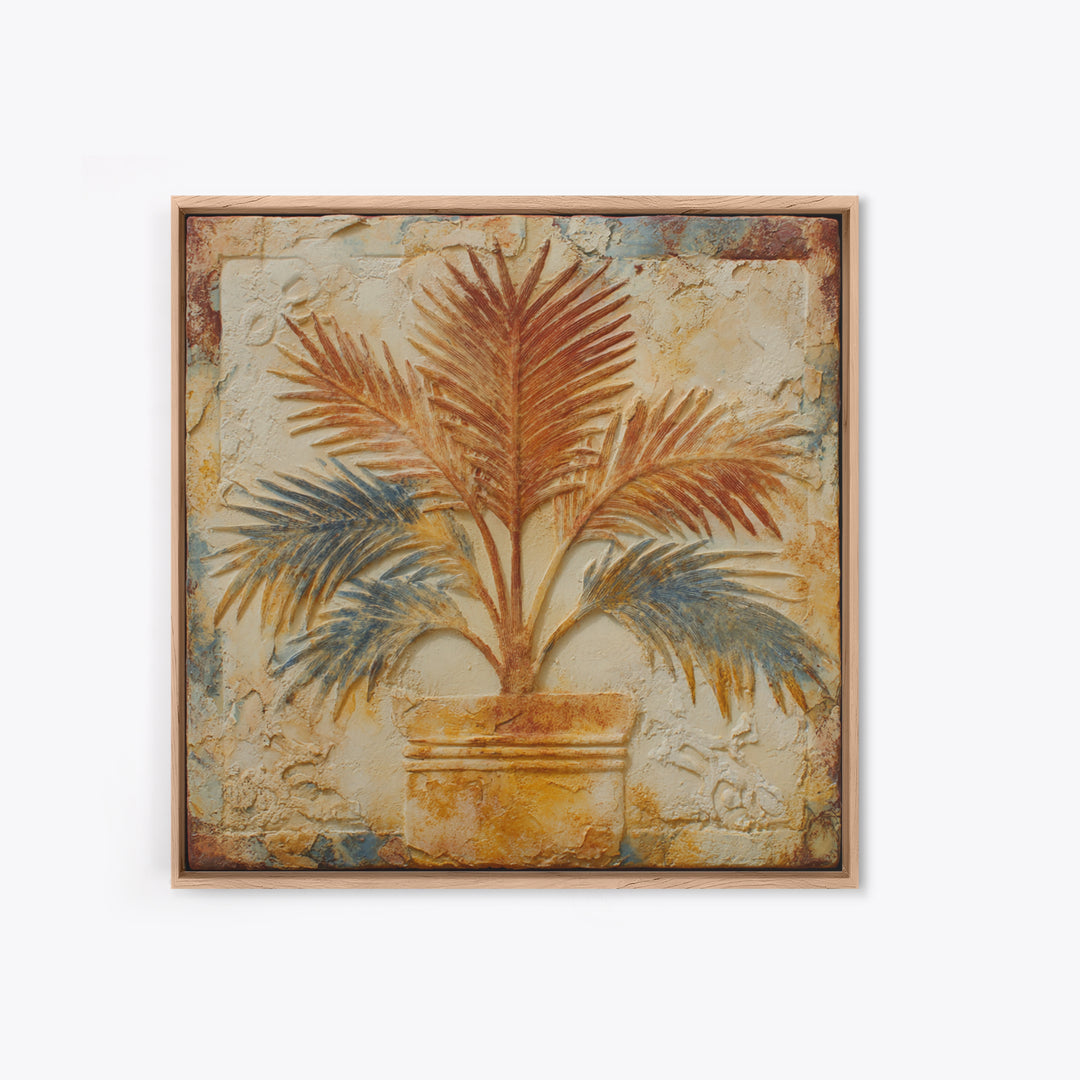 Terracotta Palm Leaves Framed Canvas Print, Boho Art, Wall Decor, Living Room Decor, Fine Art, Bohemian, Art Nouveau, BOH-1x1-53