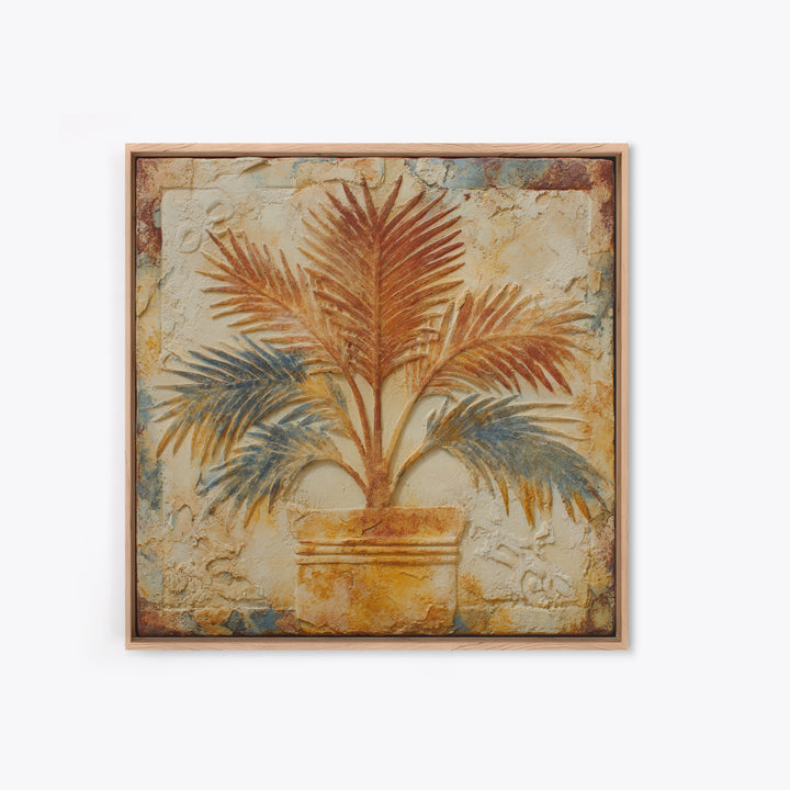 Terracotta Palm Leaves Framed Canvas Print, Boho Art, Wall Decor, Living Room Decor, Fine Art, Bohemian, Art Nouveau, BOH-1x1-53