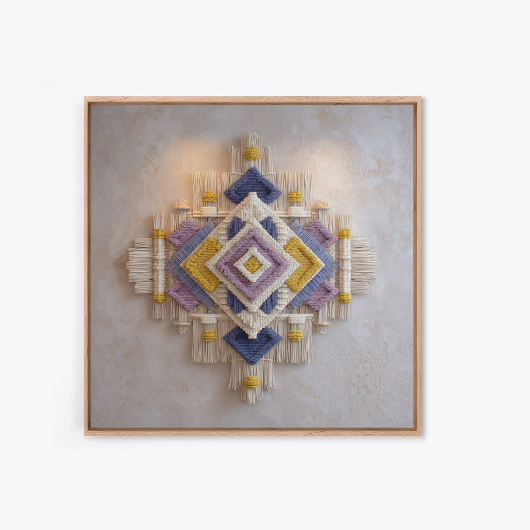 Macrame Geometric Fringe Pattern Canvas Print, Boho Art, Neutral Decor, Living Room Decor, Abstract Art, Bohemian, Wall Decor, BOH-1x1-55