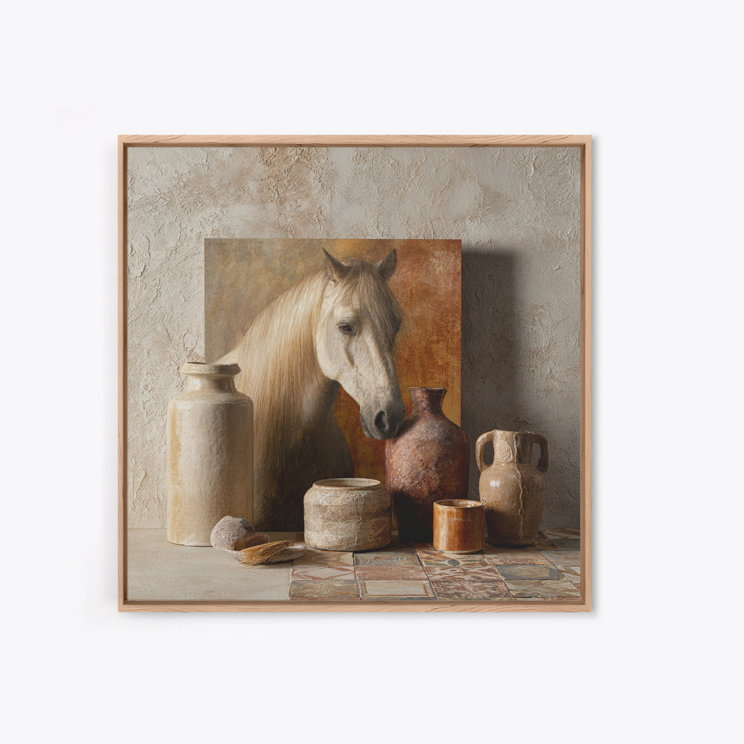 Wild Horse in Dusty Golden Light Framed Canvas Print, Boho Art, Boho, Living Room Decor, Fine Art, Bohemian, Wall Art Print, BOH-1x1-56