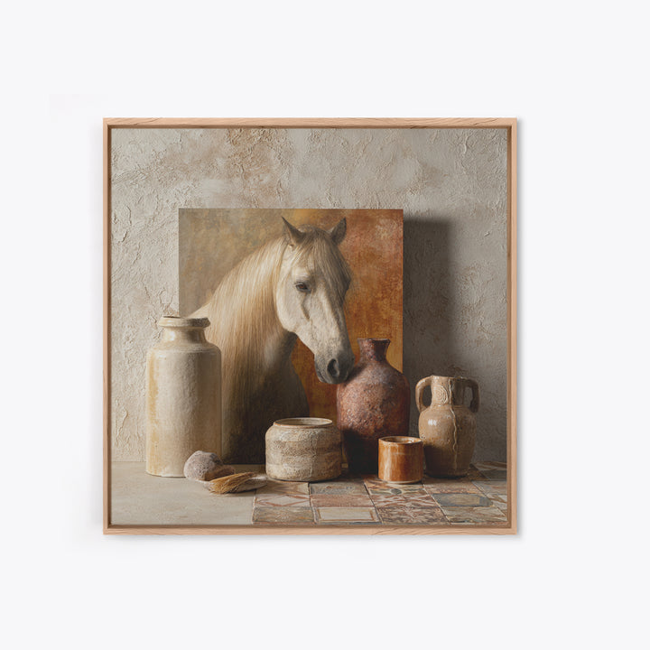 Wild Horse in Dusty Golden Light Framed Canvas Print, Boho Art, Boho, Living Room Decor, Fine Art, Bohemian, Wall Art Print, BOH-1x1-56