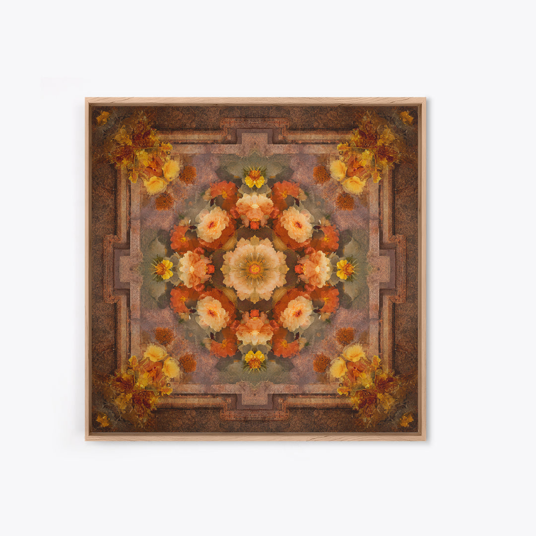 Burnt Orange Floral Field at Sunset Framed Canvas Print, Boho Art, Contemporary Art, Living Room Decor, Fine Art, Bohemian, BOH-1x1-61