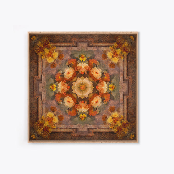 Burnt Orange Floral Field at Sunset Framed Canvas Print, Boho Art, Contemporary Art, Living Room Decor, Fine Art, Bohemian, BOH-1x1-61