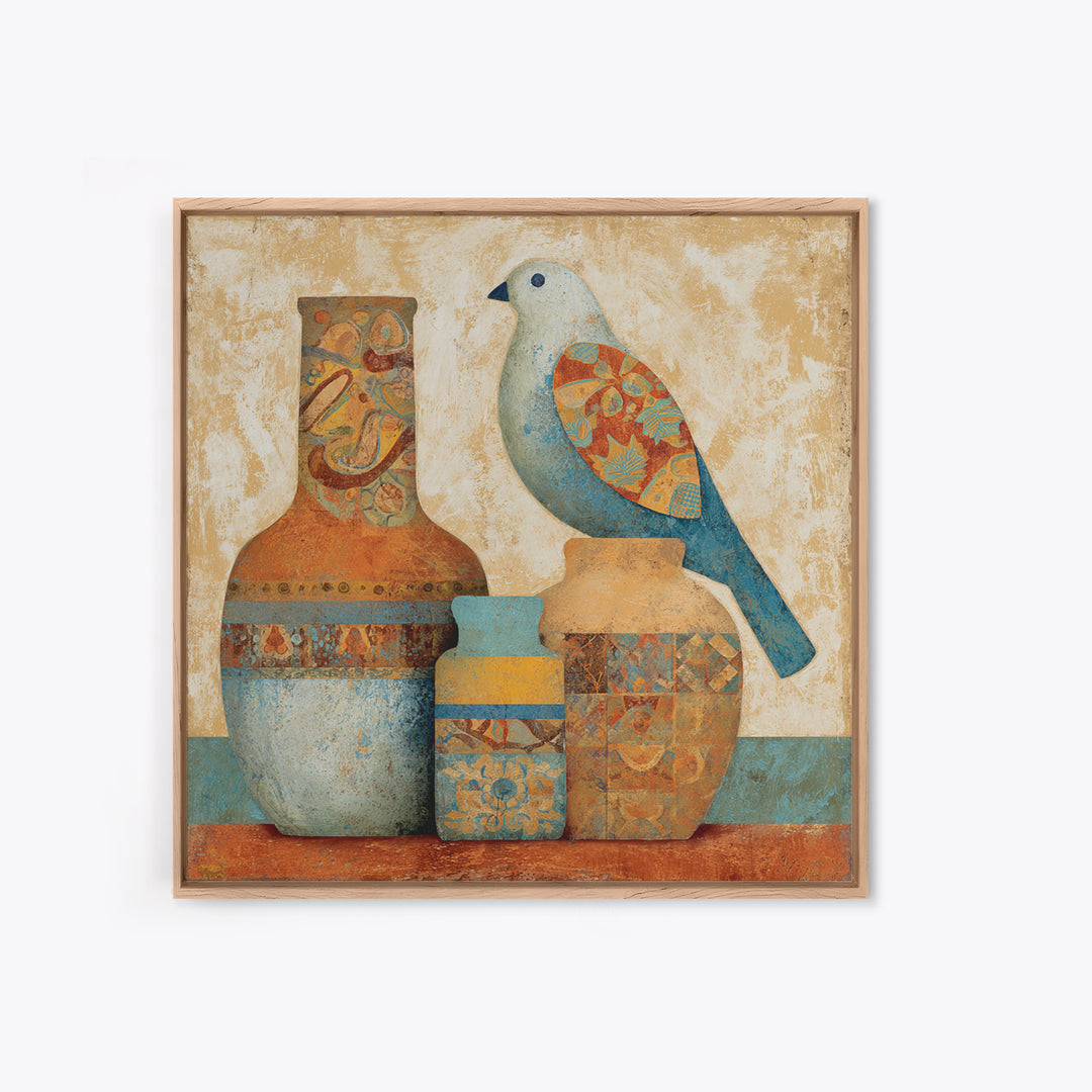 Boho Bird Pair Framed Canvas Print, Boho Art, Boho Wall Art, Living Room Decor, Fine Art, Bohemian, Statement Artwork, BOH-1x1-68