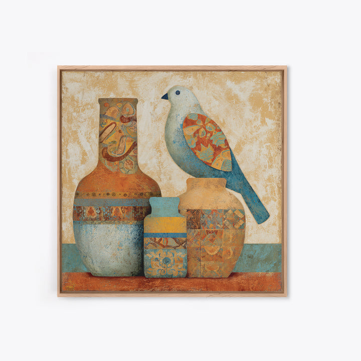 Boho Bird Pair Framed Canvas Print, Boho Art, Boho Wall Art, Living Room Decor, Fine Art, Bohemian, Statement Artwork, BOH-1x1-68