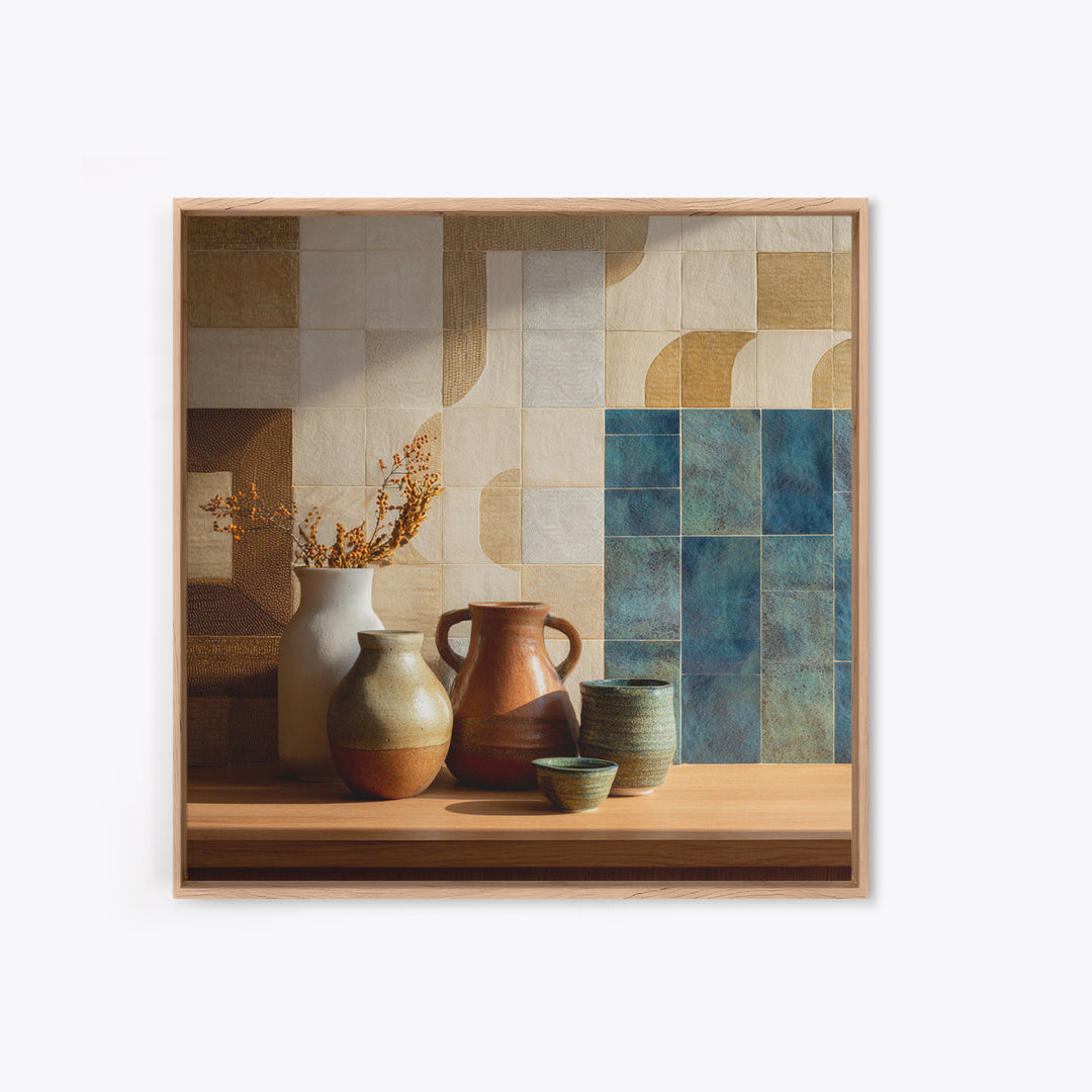 Organic Shape Collage Framed Canvas Print, Boho Art, Living Room Wall Art, Living Room Decor, Fine Art, Bohemian, BOH-1x1-72