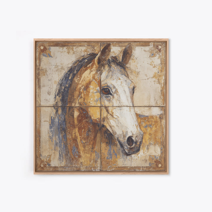 Wild Horse in Dusty Golden Light Framed Canvas Print, Boho Art, Statement Artwork, Living Room Decor, Fine Art, Bohemian, BOH-1x1-80