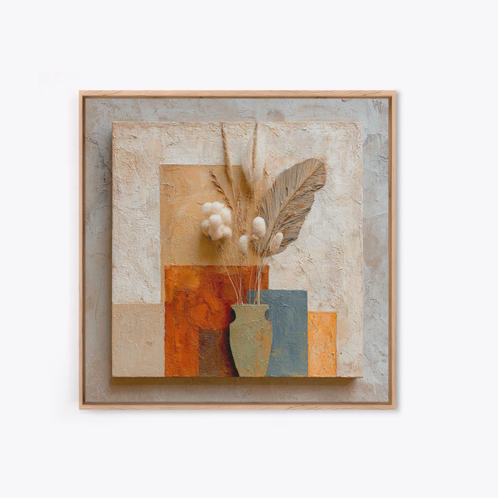 Bohemian Vase with Dried Pampas Grass Canvas Print, Boho Art, Mid Century Modern, Living Room Decor, Fine Art, Bohemian, BOH-1x1-81