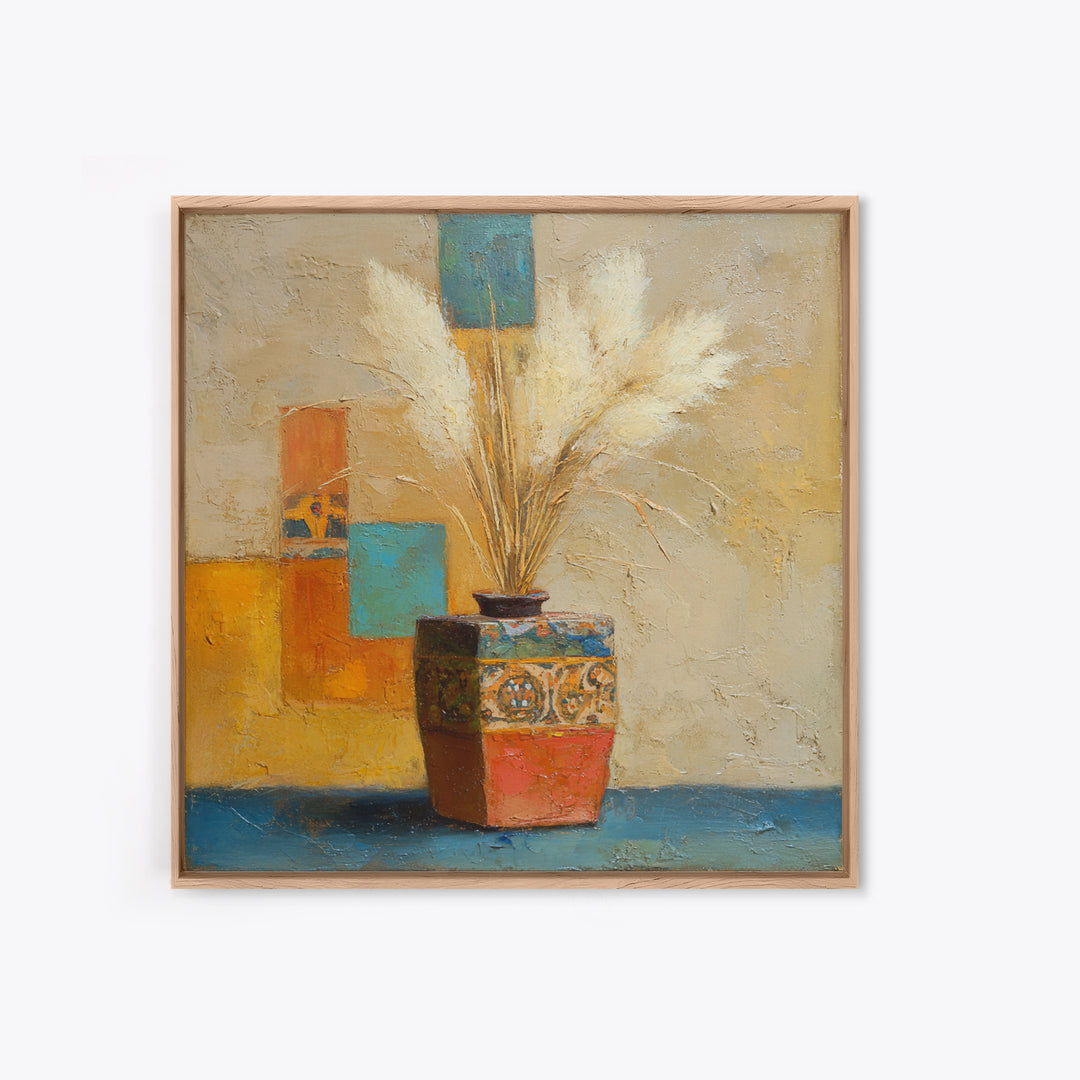 Bohemian Vase with Dried Pampas Grass Canvas Print, Boho Art, Minimalist Decor, Living Room Decor, Fine Art, Bohemian, BOH-1x1-9