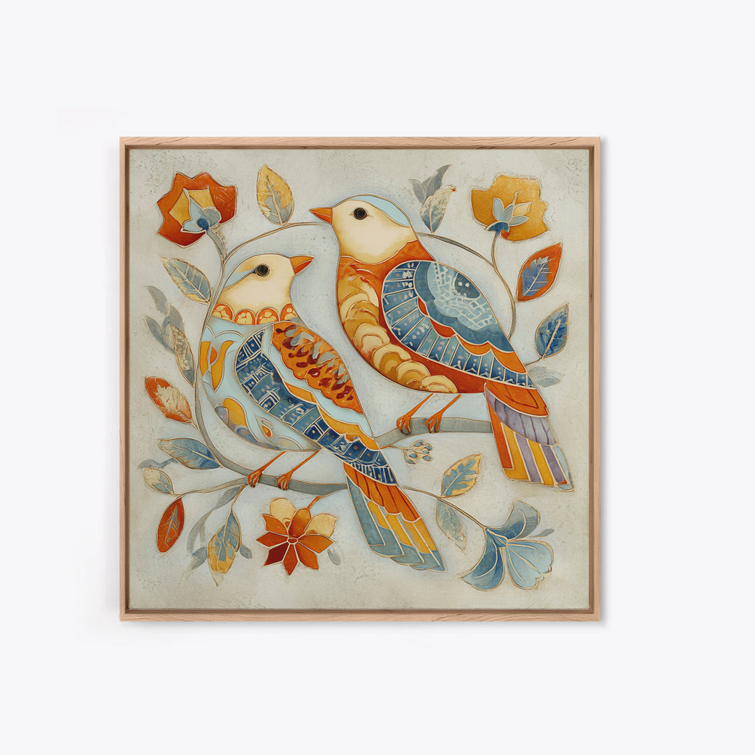 Boho Bird Pair Canvas Print, Boho Art, Wall Print, Living Room Decor, Fine Art, Bohemian, Minimalist Decor, Contemporary Art, BOH-1x1-92