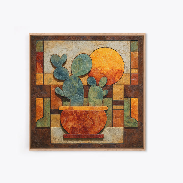 Desert Sun with Cactus and Warm Clay Canvas Print, Boho Art, Artwork, Living Room Decor, Fine Art, Bohemian, Boho Decor, BOH-1x1-97