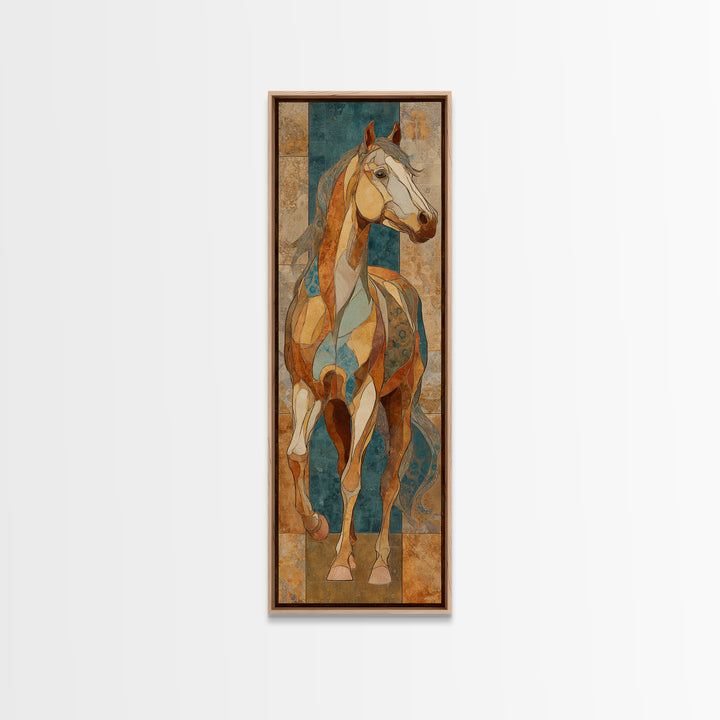 Wild Horse in Dusty Golden Light Framed Canvas Print, Boho Art, Digital Wall Art, Living Room Decor, Fine Art, Bohemian, BOH-1x3-20