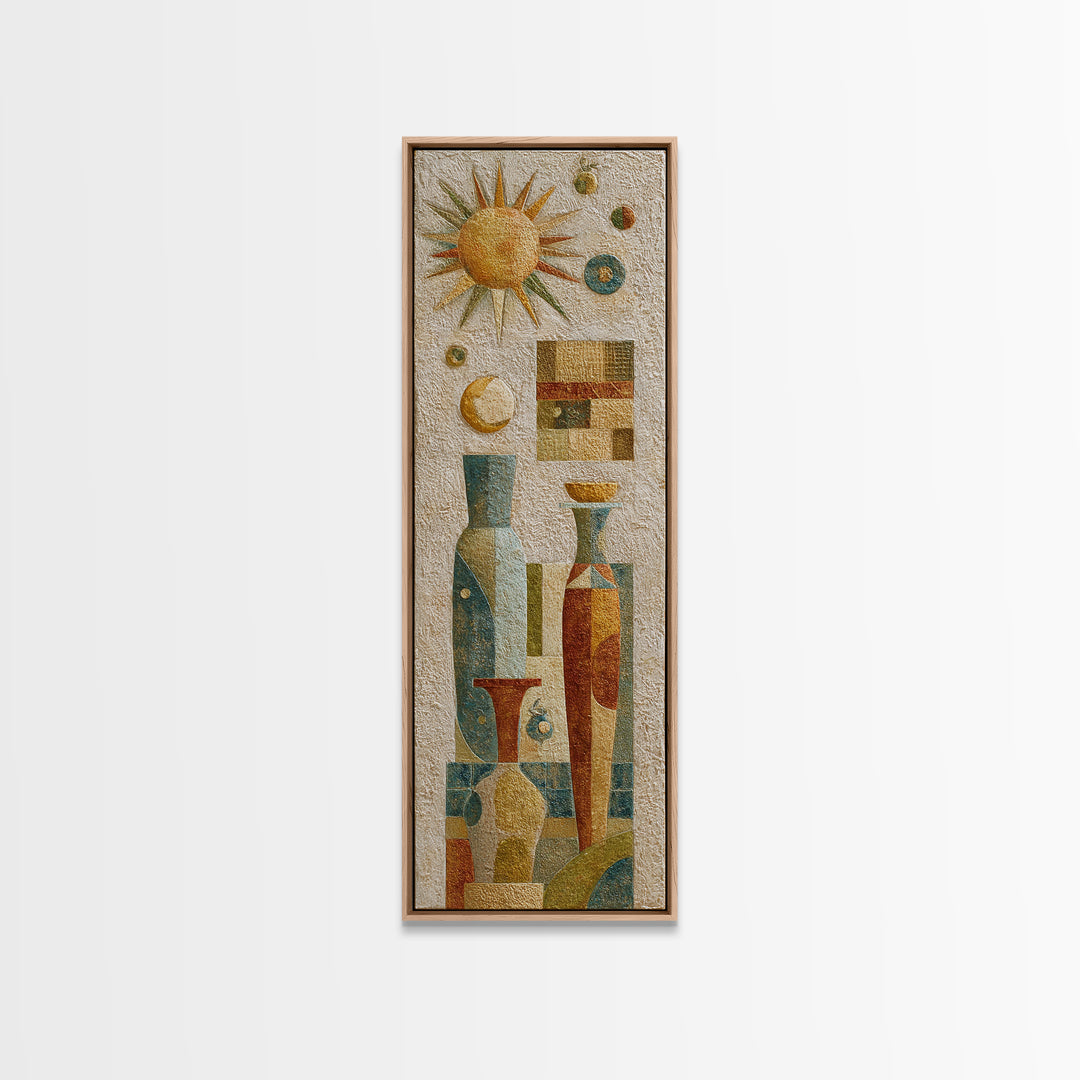 Sun and Moon Celestial Folk Motif Canvas Print, Boho Art, Neutral Decor, Living Room Decor, Fine Art, Bohemian, Wall Decor, BOH-1x3-22