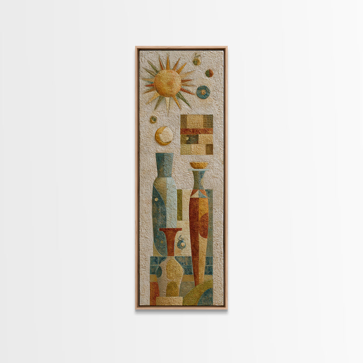 Sun and Moon Celestial Folk Motif Canvas Print, Boho Art, Neutral Decor, Living Room Decor, Fine Art, Bohemian, Wall Decor, BOH-1x3-22