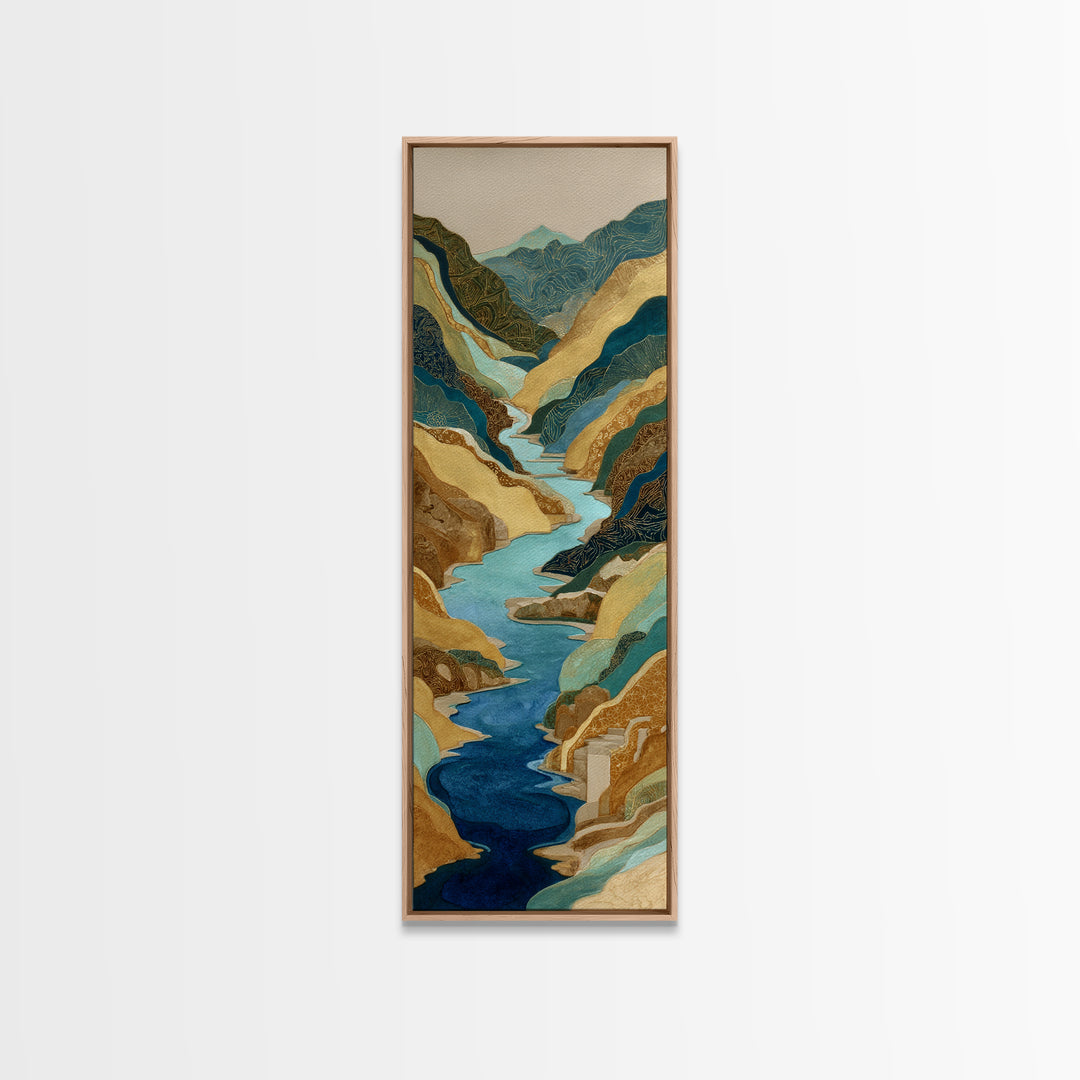 Earth Tone Mountain and River Abstraction Canvas Print, Boho Art, Wall Art Print, Living Room Decor, Fine Art, Bohemian, BOH-1x3-23