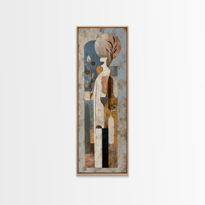 Minimal Black Line Figure Framed Canvas Print, Boho Art, Boho, Living Room Decor, Oil Painting, Bohemian, Wall Art Print, BOH-1x3-24