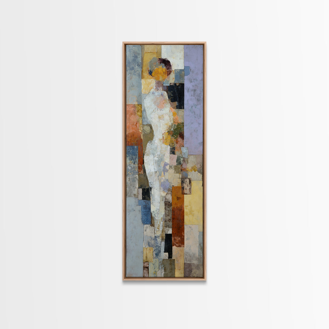 Organic Shape Collage Framed Canvas Print, Boho Art, Wallart, Living Room Decor, Abstract Art, Bohemian, Living Room Wall Art, BOH-1x3-36