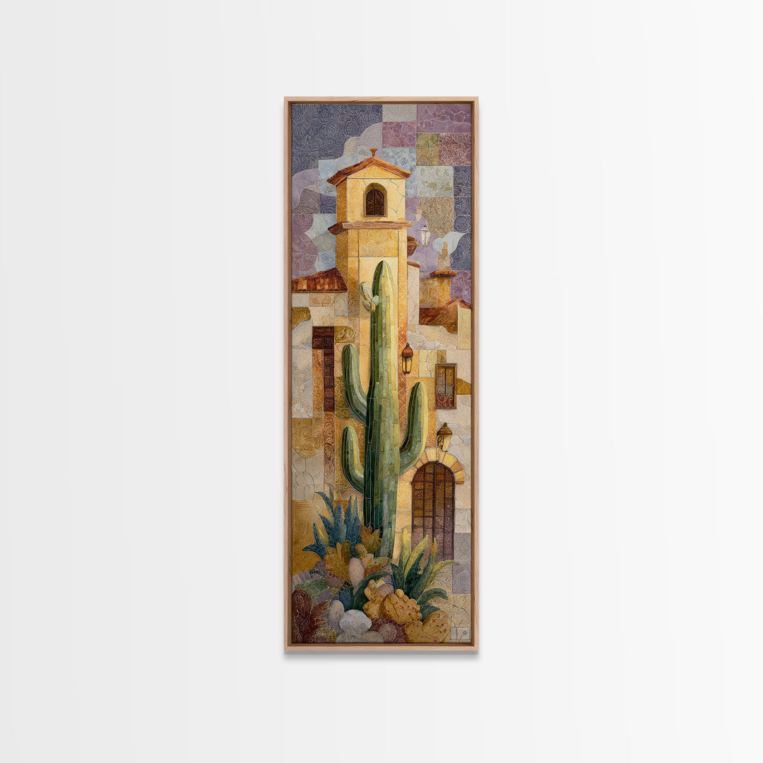Desert Sun with Cactus and Warm Clay Canvas Print, Boho Art, Art Print, Living Room Decor, Oil Painting, Bohemian, BOH-1x3-37