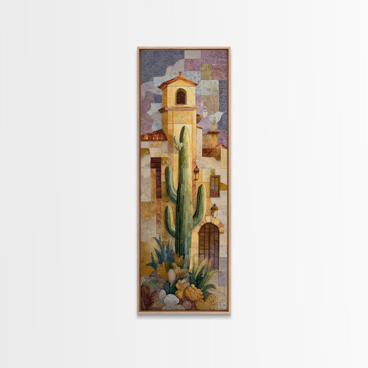 Desert Sun with Cactus and Warm Clay Canvas Print, Boho Art, Art Print, Living Room Decor, Oil Painting, Bohemian, BOH-1x3-37