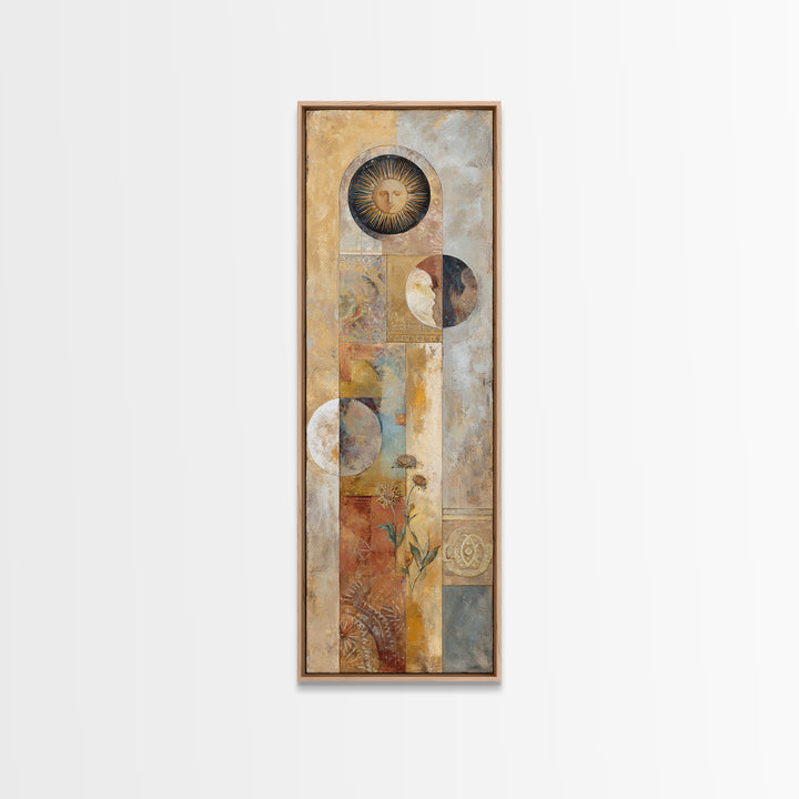 Sun and Moon Celestial Folk Motif Framed Canvas Print, Boho Art, Room Decor, Living Room Decor, Fine Art, Bohemian, Printable, BOH-1x3-46