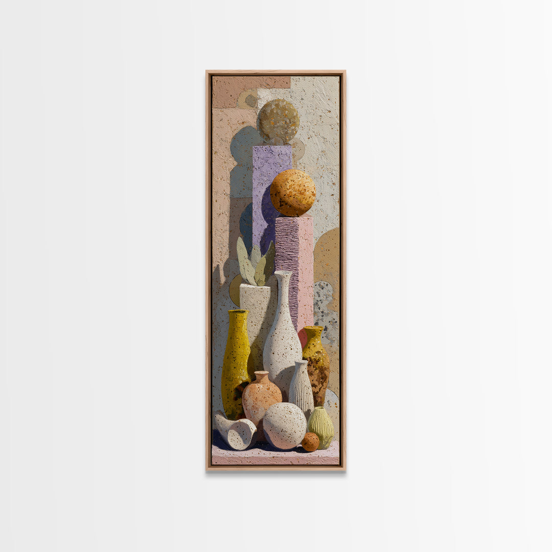 Abstract Clay Shapes Framed Canvas Print, Boho Art, Digital Print, Living Room Decor, Abstract Art, Bohemian, Gallery Decor, BOH-1x3-52