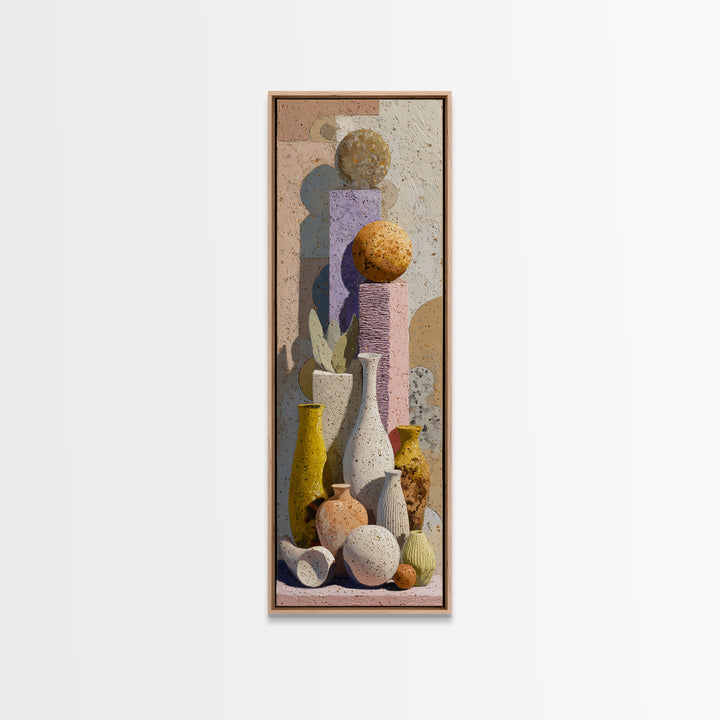 Abstract Clay Shapes Framed Canvas Print, Boho Art, Digital Print, Living Room Decor, Abstract Art, Bohemian, Gallery Decor, BOH-1x3-52