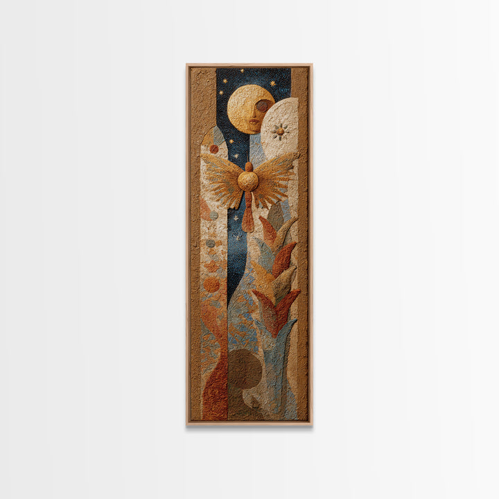 Golden Moth with Moon and Stars Framed Canvas Print, Boho Art, Prints, Living Room Decor, Fine Art, Bohemian, Abstract Art, BOH-1x3-53