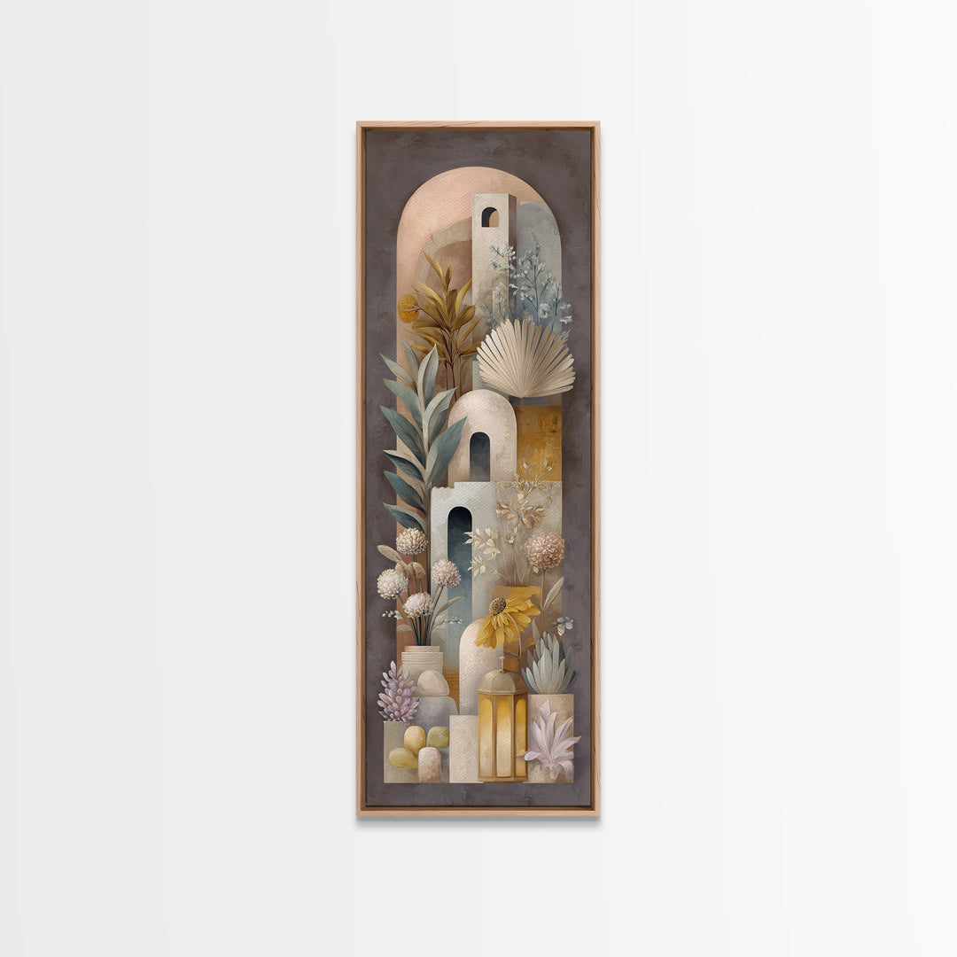 Hand Painted Moroccan Arch Canvas Print, Boho Art, Neutral Decor, Living Room Decor, Oil Painting, Bohemian, Wall Decor, BOH-1x3-55