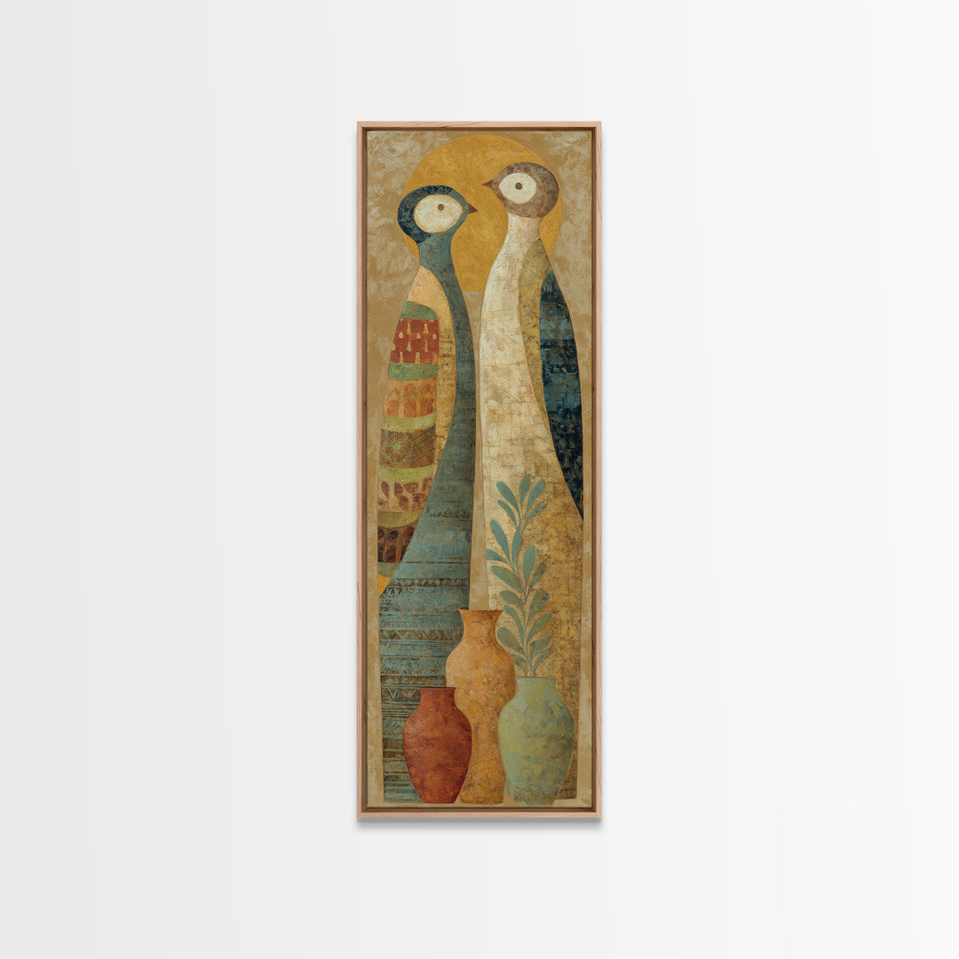 Boho Bird Pair Canvas Print, Boho Art, Modern Wall Art, Living Room Decor, Fine Art, Bohemian, Textured Painting, BOH-1x3-56