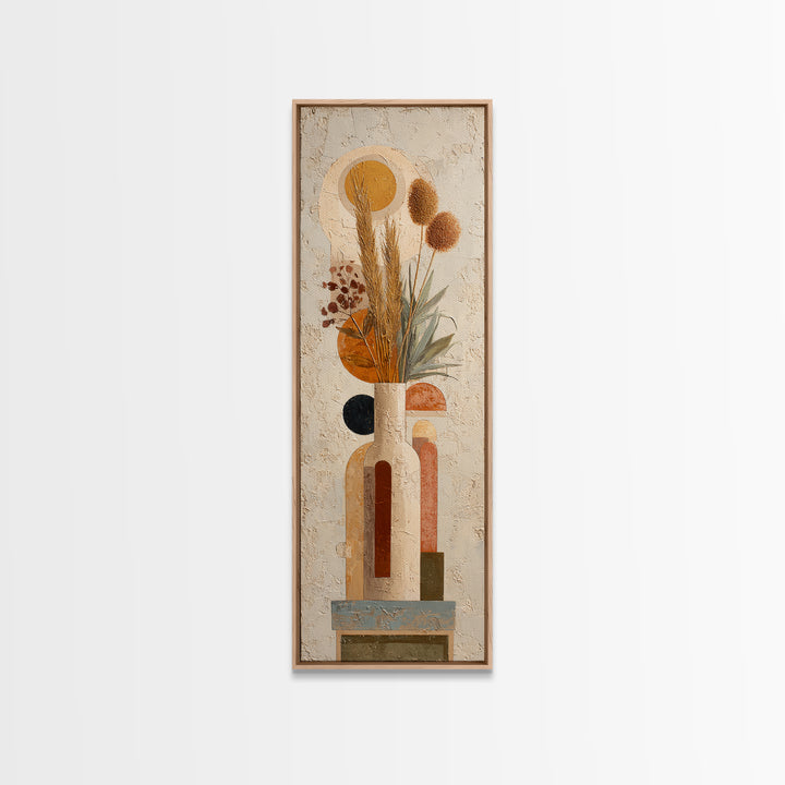 Bohemian Vase with Dried Pampas Grass Framed Canvas Print, Boho Art, Printable, Living Room Decor, Oil Painting, Bohemian, BOH-1x3-69
