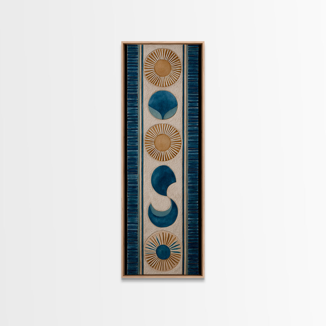 Sun and Moon Celestial Folk Motif Framed Canvas Print, Boho Art, Room Decor, Living Room Decor, Fine Art, Bohemian, Printable, BOH-1x3-70